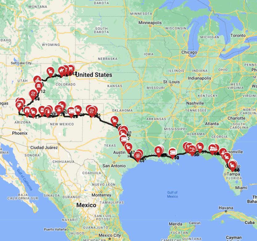 from Denver to Orlando with a motorhome -  full trip plan